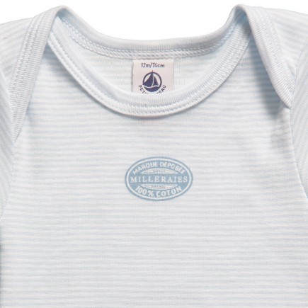 PETIT BATEAU Blue Millerais Stripe & White Cotton Bodysuits (2 Pack)