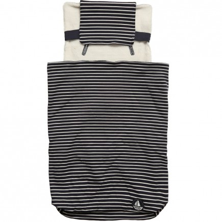 PETIT BATEAU Navy Blue and White Striped Baby Foot Muff