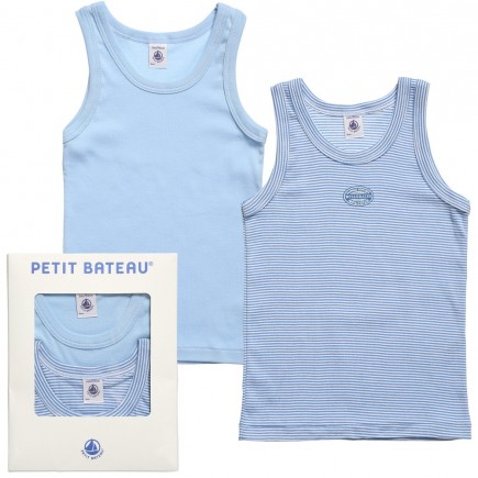 PETIT BATEAU Boys Blue & Milleraies Stripe Vests (Pack of 2)