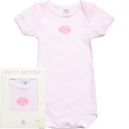 PETIT BATEAU Baby Girls Pink Stripe Bodyvest