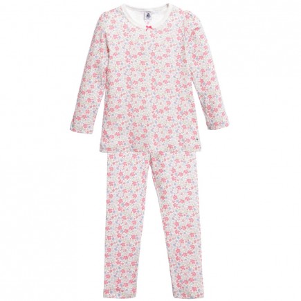 PETIT BATEAU Girls Pink Cotton Jersey Floral Pyjamas