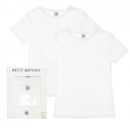 PETIT BATEAU Boys White Short Sleeve T-Shirts (2 pack)