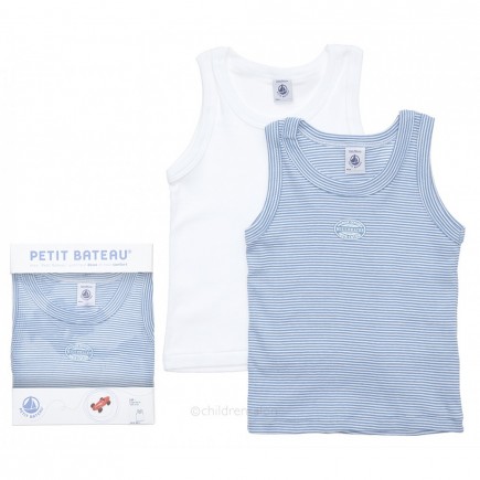 PETIT BATEAU Boys Blue & White Sleeveless Vest Pack of 2