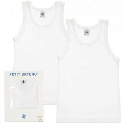PETIT BATEAU Boys White Vest 2 Pack