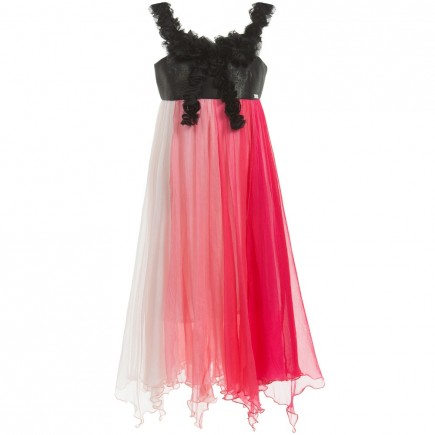 JUNIOR GAULTIER Pink Silk Chiffon Dress with Roses