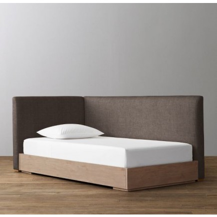 Parker Upholstered Corner Bed With Platform- Perennials Classic Linen Weave