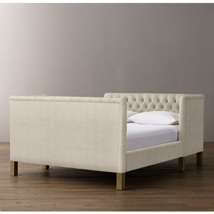Devyn Tufted tête-à-tête Upholstered Bed - Perennials Textured Linen Weave - Natural
