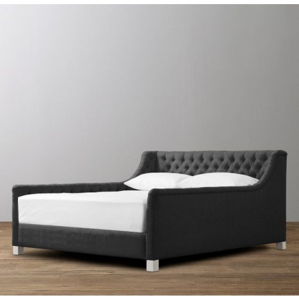 Devyn Tufted Upholstered bed  - Washed Belgian Linen  - Black