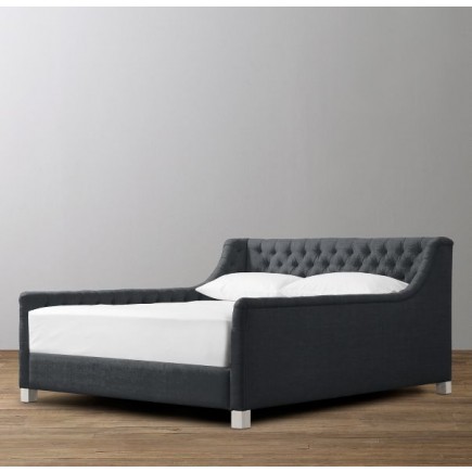 Devyn Tufted Upholstered bed  - Washed Belgian Linen  -  Charcoal