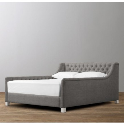 Devyn Tufted Upholstered bed  - Brushed Belgian Linen Cotton   -  Fog