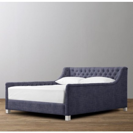 Devyn Tufted Upholstered bed  - Perennials Classic Linen Weave  -  Navy