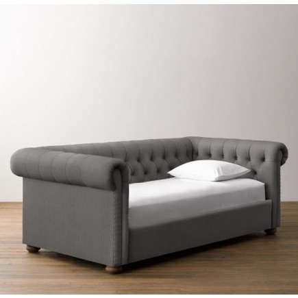 Chesterfield Upholstered Daybed-Washed Belgian Linen