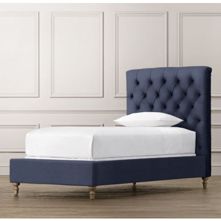 RH-Chesterfield Upholstered Bed-Brushed Belgian Linen Cotton