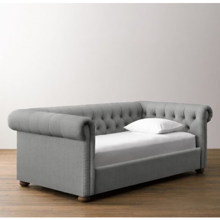 Chesterfield Upholstered Daybed-Brushed Belgian Linen Cotton
