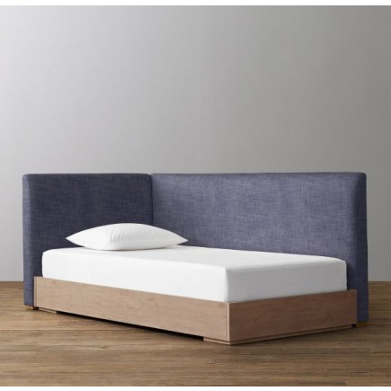 Parker Upholstered Corner Bed With Platform- Perennials Classic Linen Weave