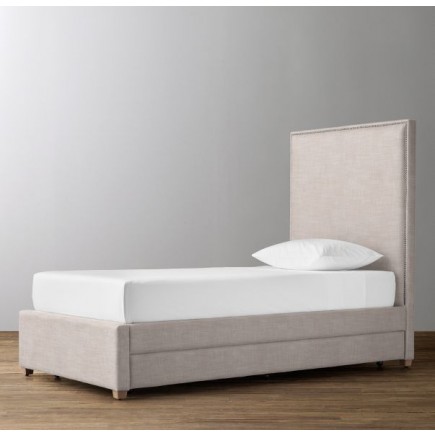 RH -Sydney Upholstered Bed With Trundle-Brushed Belgian Linen Cotton