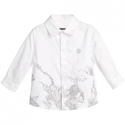 ROBERTO CAVALLI Baby Boys White Cotton Shirt with Floral Print