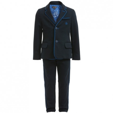 ROBERTO CAVALLI Boys Navy Blue 2 Piece Cotton Suit