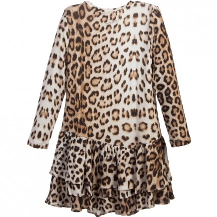 ROBERTO CAVALLI Brown Leopard Print Jersey Dress