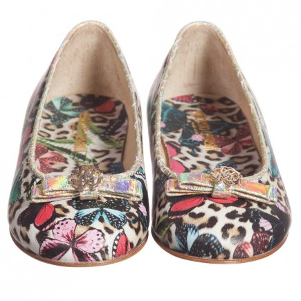 ROBERTO CAVALLI Girls Butterfly Print Leather Pumps