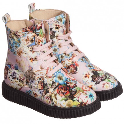ROBERTO CAVALLI Girls Pink Floral Print Leather Boots