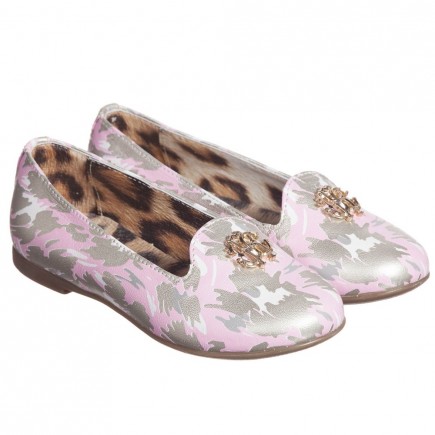ROBERTO CAVALLI Girls Metallic Silver & Pink Slip On Shoes
