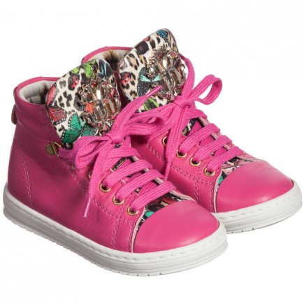 ROBERTO CAVALLI Bright Pink Leather High-Top Trainers