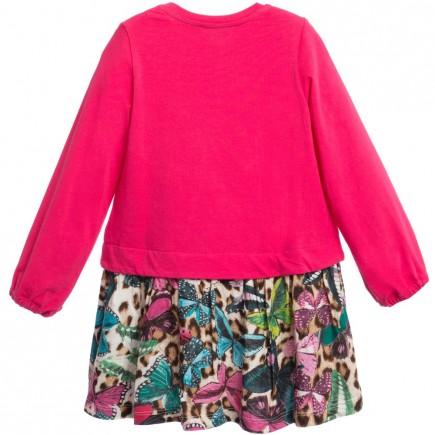 ROBERTO CAVALLI Pink Jersey Dress with Butterfly Print Skirt