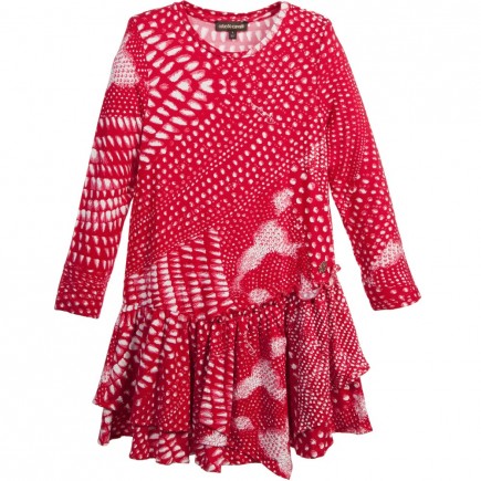 ROBERTO CAVALLI Red & Ivory Printed Viscose Jersey Dress