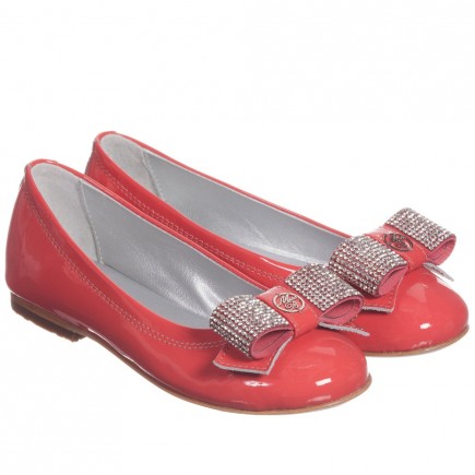 MISS BLUMARINE Girls Coral Pink Patent Leather Shoes 
