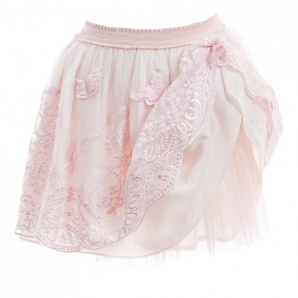 MISS BLUMARINE Pink Silk Skirt with Butterfly Embroidery