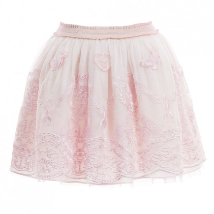 MISS BLUMARINE Pink Silk Skirt with Butterfly Embroidery