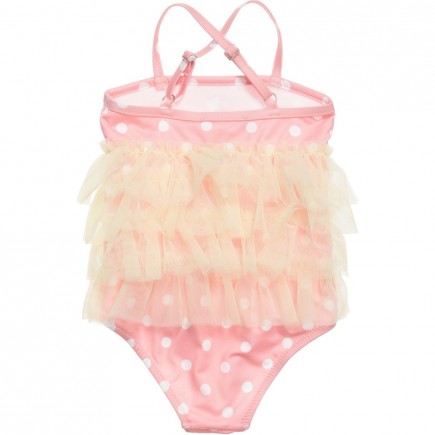 MISS BLUMARINE Pink Swimsuit with Yellow Tulle Trim