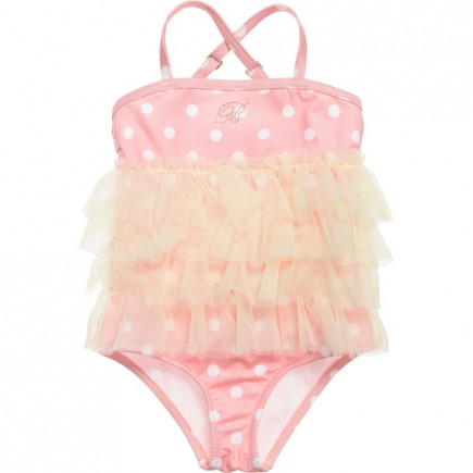 MISS BLUMARINE Pink Swimsuit with Yellow Tulle Trim