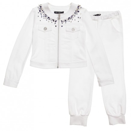MISS BLUMARINE Girls White Jersey Tracksuit with Jewels