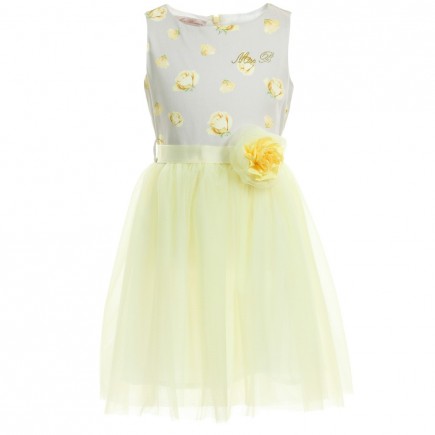 MISS BLUMARINE Grey Floral & Yellow Tulle Dress