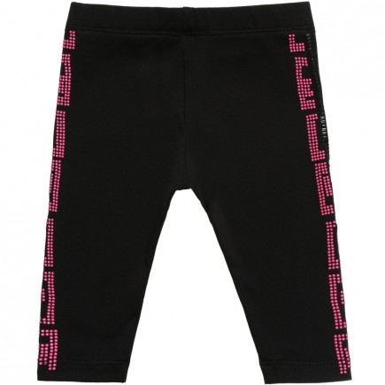 YOUNG VERSACE Baby Balck Cotton Leggings with Fret Beading