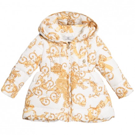 YOUNG VERSACE Baby Girls Down Padded 'Baroque Dragon' Coat