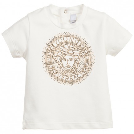 YOUNG VERSACE Baby Girls Ivory Medusa Studded T-Shirt