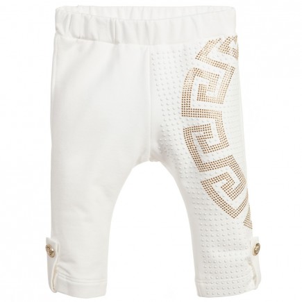 YOUNG VERSACE Baby Girls Ivory Studded Trousers