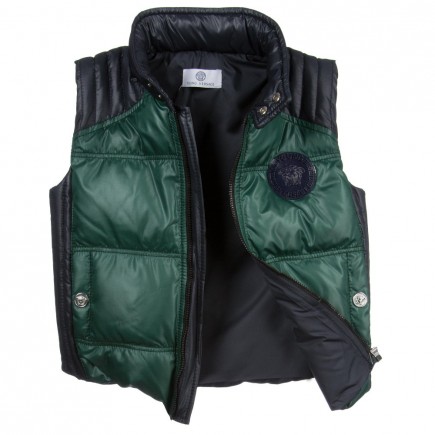 YOUNG VERSACE Boys Green & Navy Blue Down Padded Gilet