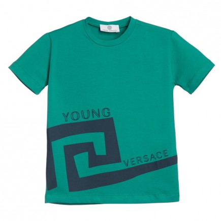 YOUNG VERSACE Boys Green Cotton Jersey Logo T-Shirt
