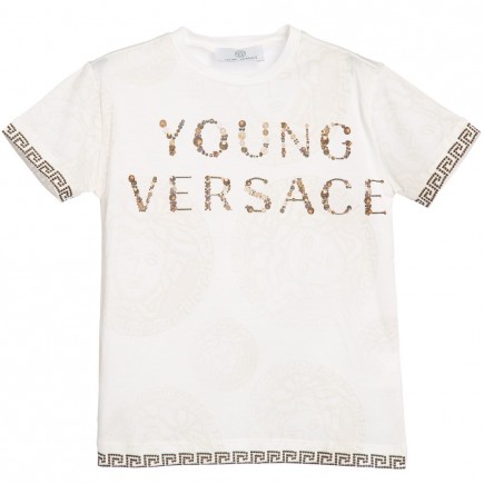 YOUNG VERSACE Boys Ivory Logo T-Shirt