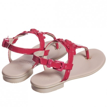 YOUNG VERSACE Girls Dark Pink Patent Leather Sandals