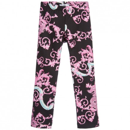 YOUNG VERSACE Girls Black & Pink 'Dragon' Print Leggings
