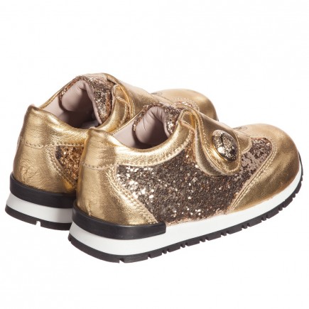 YOUNG VERSACE Girls Gold Glitter Leather Trainers