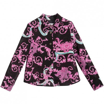 YOUNG VERSACE Girls Pink Dragon Print Silk Blouse