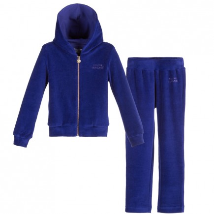 YOUNG VERSACE Girls Purple Velour Tracksuit with Medusa Logo