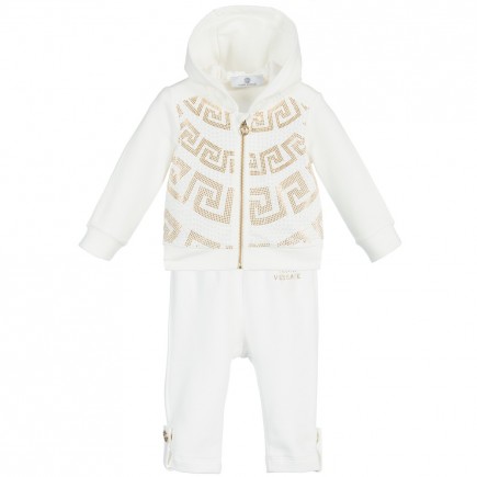 YOUNG VERSACE Baby Girls Ivory & Gold Diamante Tracksuit