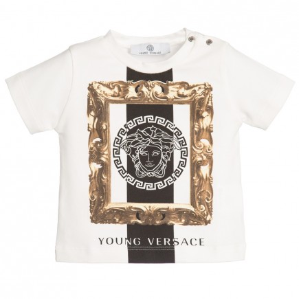 YOUNG VERSACE Baby Boys Ivory Framed Medusa Print T-Shirt